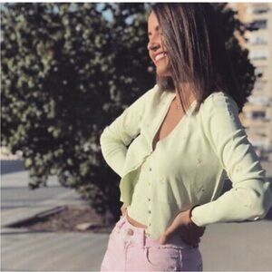 Zara Light Green Button-Up Cardigan Top